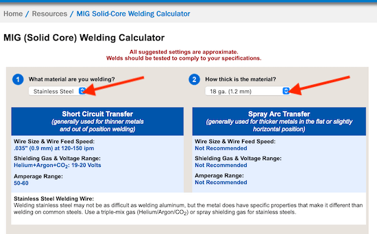 Miller Weld Stainless Steel Welding Calculator