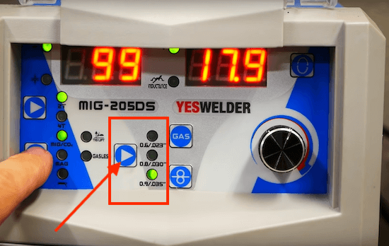 Button To Pick Your Wire Size On The MIG 205 DS